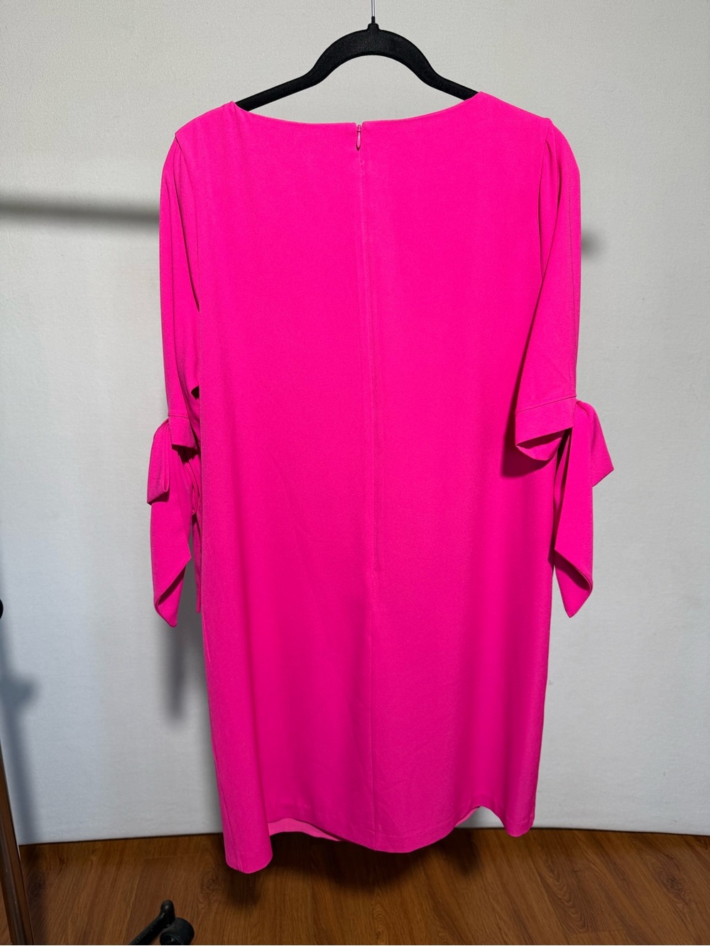 CeCe Bright Pink Shift Dress with Sleeve Tie Accents - Picture 3 of 6